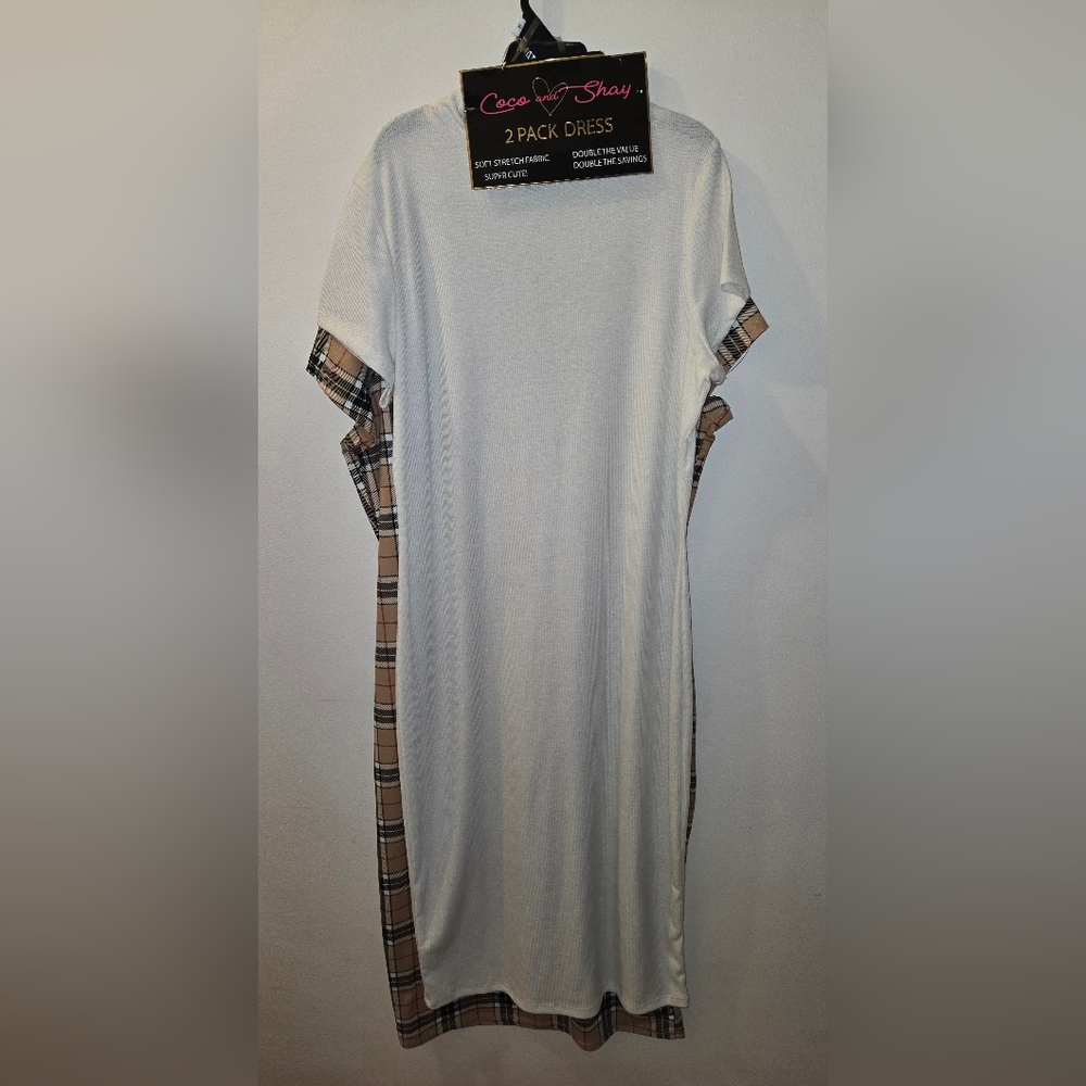 Women's White and Tan Dress